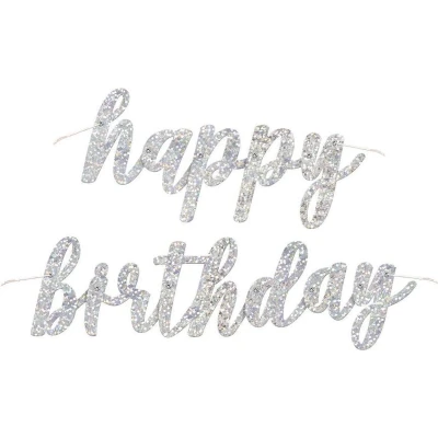 Afbeelding van Letterslinger Happy Birthday Zilver Glitz 84cm