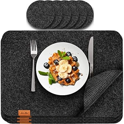 Afbeelding van Luana Rose Rechthoekige Vilten placemats in antraciet 12 stuks wasbare placemat onderzetters 44 x 32 cm tafelonderzetters en glazen
