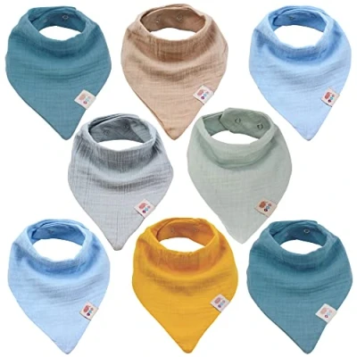 Afbeelding van M.M.C. Driehoekige slabbetjes van chiffon voor baby&#039;s, uniseks, katoen, met verstelbare drukknopen, peuters, jongens en meisjes, meerkleurig, eenheidsmaat, Meerkleurig