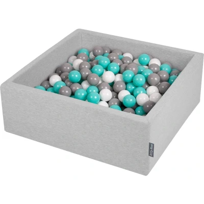 Afbeelding van KiddyMoon ballenbad 90x30cm/300 ballen ∅ 7cm met kleurrijke voor baby&#039;s kinderen vierkant, lichtgrijs:wit/grijs/licht turquoise