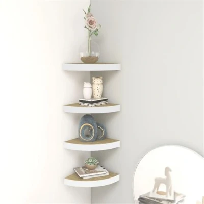 Afbeelding van Hoekwandschappen 4 st 25x25x3,8 cm MDF eikenkleurig en wit