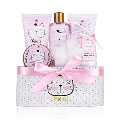 Image de Accentra coffret Cadeau Princess Kitty pour filles &amp; femmes ensemble de douche comprenant avec bain moussant, gommage, gel douche, plus au parfum fruité dans une jolie boîte