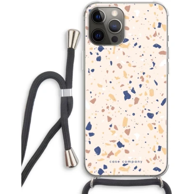 Afbeelding van Case Company® hoesje met Koord geschikt voor iPhone 12 Pro Terrazzo N23 Telefoonhoesje Zwart Extra Bescherming aan alle Kanten en Over de Schermrand