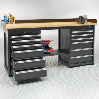 Afbeelding van Werkbank PRO met bamboe werkblad en 12 lades 200 cm
