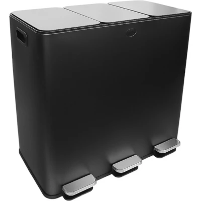 Afbeelding van Buxibo Prullenbak Afvalscheiding 60 Liter Vuilnisbak met Pedalen &amp; Handvatten Pedaalemmer/Afvalbak/Vuilnisbakbak 3x20L Zwart