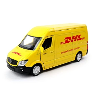 Afbeelding van TURBO CHALLENGE DHL Truck City 850318 1/36 Retro Friction Auto Geel Metaal Vanaf 3 jaar