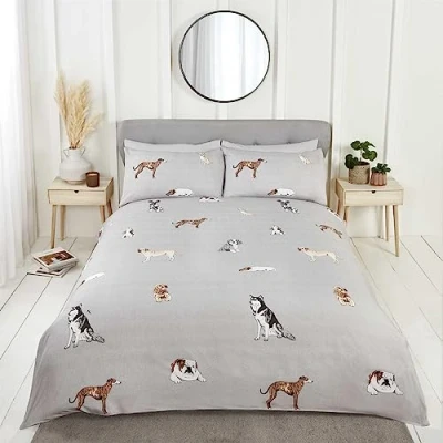 Afbeelding van Rapport Home Omkeerbaar beddengoed van microvezel voor eenpersoonsbed, Pawsome hondenmotief, grijs