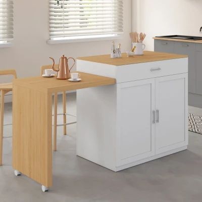Image de Ilot central VITO 94 155 cm bois blanc avec table à manger extensible intégrée façon hêtre IDMarket