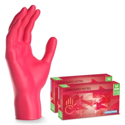 Image de ARNOMED gants jetables rouge, nitrile taille M, gant jetable 200 pièces (2 boîtes), en non poudrés &amp; sans latex, cuisine, a usage unique XS, S, L XL