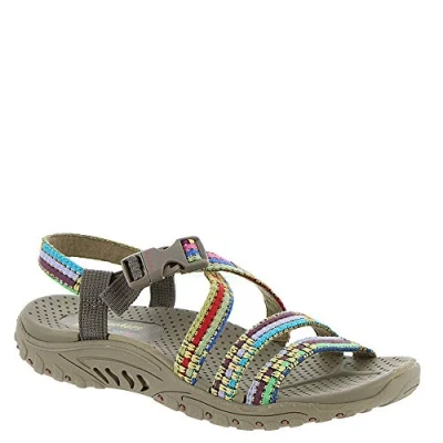 Afbeelding van Skechers Reggae Sew Me Bohemien damessandalen met geweven bandjes, Taupe