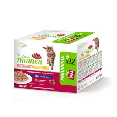 Afbeelding van Trainer Natvoer voor volwassen katten, multipack kip en zalm, 12 x 85 g
