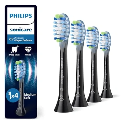 Afbeelding van Philips Sonicare Premium Plaque Defence C3 Opzetborstels voor Elektrische Tandenborstel Zwart Verpakking van 4 Tandplakverwijdering HX9044/88