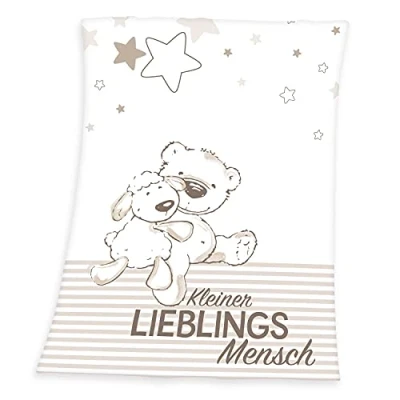 Afbeelding van Herding Fynn babydeken, opschrift &quot;Kleiner Lieblingsmensch&quot;, 75 x 100 cm, microvezel, fleece, wit