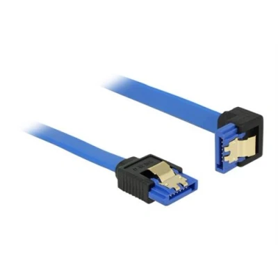 Image de Delock Câble SATA Serial ATA 150/300/600 (R) droit pour angle vers le bas 30 cm verrouillé bleu