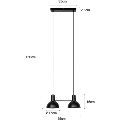 Afbeelding van Lucande hanglamp 2lichts ijzer H: 16 cm E27 mat zwart