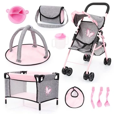 Afbeelding van Bayer Design 21533AB Poppenbuggy, bedje, speelboog, tas, accessoires