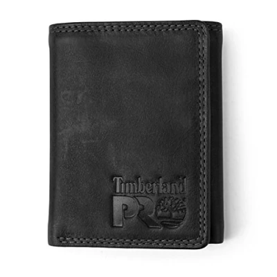 Afbeelding van Timberland PRO RFID lederen portemonnee voor heren met ID venster, zwart, bullard, één maat, zwart.