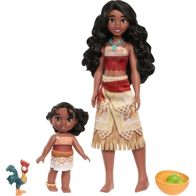 Afbeelding van Mattel Disney Vaiana en haar zus, set van 2 modepoppen in iconische looks, Heihei dier, kokosnoot mand, geïnspireerd op de film, JBT66