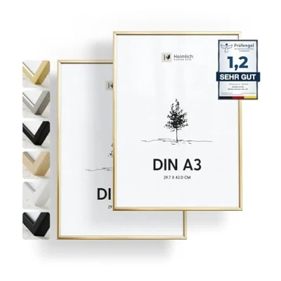 Afbeelding van Dubbelpak (2 stuks) fotolijsten DIN A3 aluminium goud fotolijst (30 x 40 cm) met onbreekbaar acrylglas perfect voor cameradecoratie