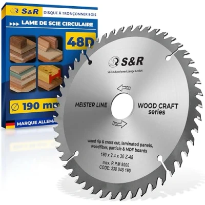Afbeelding van S&amp;R Cirkelzaagblad 190 x 30 2,4mm 48T &quot;Wood Craft&quot; cirkelzaag zaagblad voor hout in professionele kwaliteit