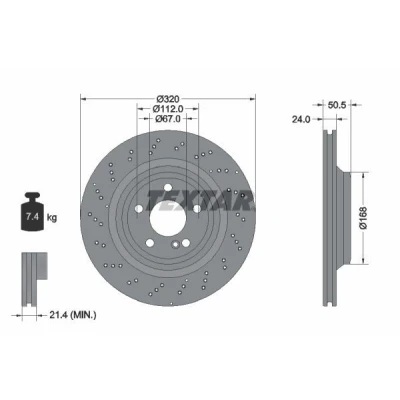 Afbeelding van TEXTAR 92317505 Remschijf 320 24 05/06 112 Geperforeerd, interne ventilatie Gecoat High carbon Zonder wielbevestigingsbout, wielnaaf
