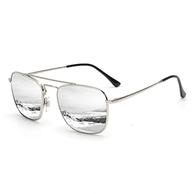 Afbeelding van JIM HALO Retro Vierkante Piloot Zonnebril Premium Glas Platte lens Metalen Mannen Vrouwen, zilveren montuur / gespiegelde
