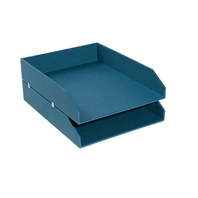 Afbeelding van Exacompta Referentienummer 14603E Set van 2 Office By Me brievenbakjes voor documenten DIN A4+ afmetingen 13 x 26 33,7 cm voorzien kleine antislippads kleur eendenblauw