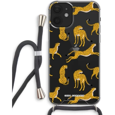 Afbeelding van Case Company® hoesje met Koord geschikt voor iPhone 12 mini Luipaard Telefoonhoesje Zwart Extra Bescherming aan alle Kanten en Over de Schermrand