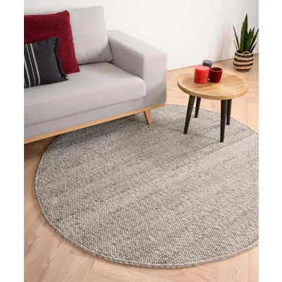Afbeelding van Rond Wollen Tapijt/Vloerkleed Lett Lichtgrijs 120 Cm 100% Wol