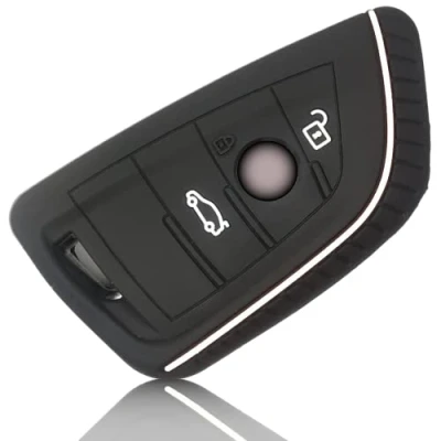 Afbeelding van FOAMO Siliconen autosleutelhoes compatibel met BMW 3 4 toetsen (alleen keyless go) zwart en wit