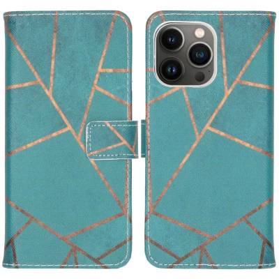 Afbeelding van iMoshion Hoesje Geschikt voor iPhone 13 Pro Met Pasjeshouder Design Softcase Bookcase Blauw / Blue Graphic