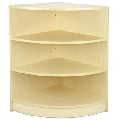 Afbeelding van Comptoir de Vente Unité Coin en MDF Mélamine Érable LM60 Meuble Rangement Modulaire Incurvé 3 Étagères Internes Devant Ouvert 60 x 90 cm Affichage Marchandise Vêtements Bijoux Commerce