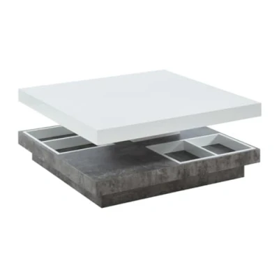 Afbeelding van Vente unique Salontafel FAUSTO II Draaiblad Wit gelakt mdf en beton L 80 cm x H 34 D