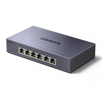 Afbeelding van UGREEN PoE Ethernet Switch, 6 poorten, Gigabit RJ45, 4 60 W, metalen behuizing, KV, bliksembeveiliging voor kantoor en thuis, plug play, compatibel met pc, tv, Nas camera