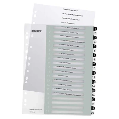 Afbeelding van Leitz WOW printbare index, 20 tabs, zwart wit tabbladen