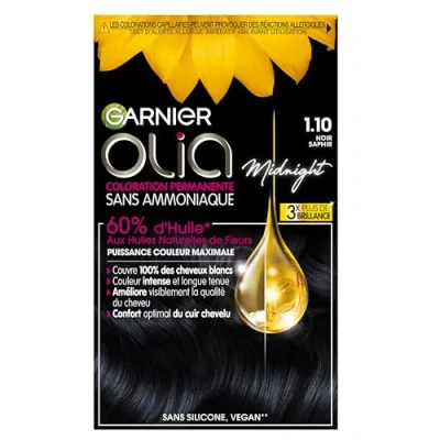 Afbeelding van Garnier Olia permanente haarkleur zonder ammoniak, 1.10, saffier, zwart