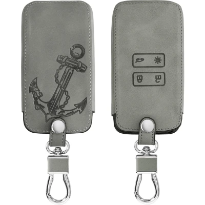 Afbeelding van kwmobile autosleutelhoes geschikt voor Renault 4 knops Smartkey autosleutel (alleen Keyless Go) beschermhoes van imitatieleer Vintage Anker design grijs