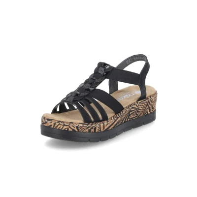 Afbeelding van Rieker Sandalen met plateauzool, Dames, Maat: 40, Schwarz Kunststof