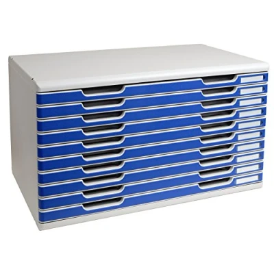 Afbeelding van Exacompta Ref. 324003D MODULO A3 Afgesloten ladekast voor A3+ documenten Buitenafmetingen: diepte 35 x breedte 57,6 hoogte 32 cm Lichtgrijs/blauw