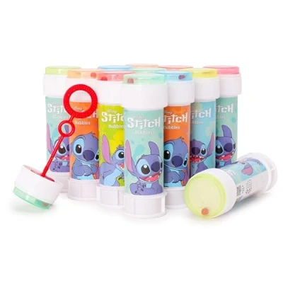 Afbeelding van Toyland® Set van 12 zeepbellenbakken met eetstokjes, 60 ml oplossing en labyrint deksel, zak feestspeelgoed (Stitch)