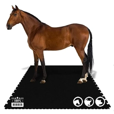 Afbeelding van KARAT Puzzel rubberen stalmat, 182 x 122 cm, waterdichte mat met drainage voor stal, paardenbox, paddock, paardenmat, Pontiac (interlock van de