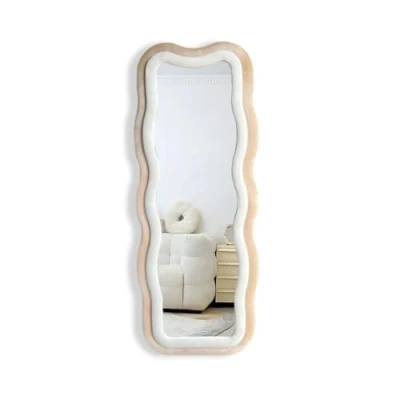 Afbeelding van SensaHome Flow Gestoffeerde Staande Spiegel Passpiegel Suede Velvet 60x160 Beige/Wit