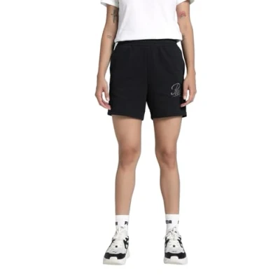 Afbeelding van Puma ESS Script Hochgeschnittene Shorts, Dames, Maat: Small, Black