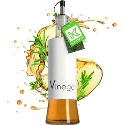 Afbeelding van KADAX dispenser voor vloeibare specerijen, glazen fles met stalen elementen, glasdispenser olie, azijn, vinaigrette, olie houder, olijfolie (vinaigrette, wit)