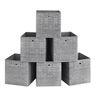 Afbeelding van SONGMICS Opbergdozen, set van 6 niet geweven stoffen doos met handvat, 33 x cm, Fit Cube opbergunit, voor planken, opvouwbaar, kledingopslag, grijs