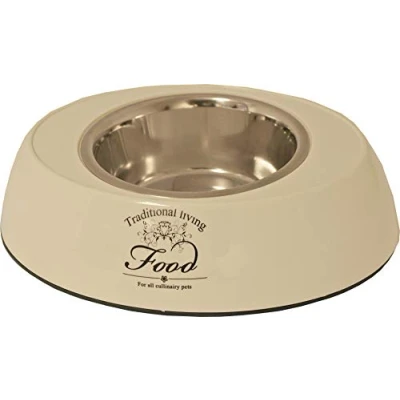 Afbeelding van Hondeneetbak ovaal plastic/RVS water/food 29 cm beige Gebr. de Boon