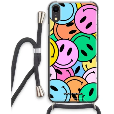 Afbeelding van Case Company® hoesje met Koord geschikt voor iPhone XR Smiley N1 Telefoonhoesje Zwart Extra Bescherming aan alle Kanten en Over de Schermrand