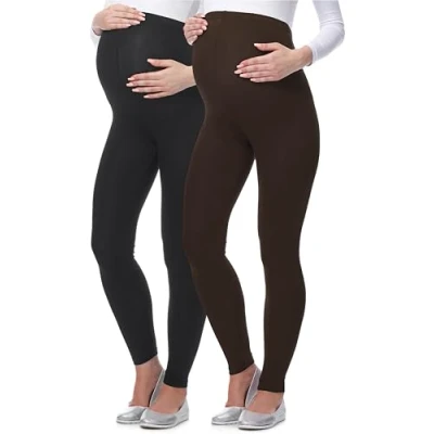 Afbeelding van BE Mammy Leggings 02 2P Dames Zwangerschapsleggings 2 Pack Lang Viscose Elasthan Zwart/Bruin M