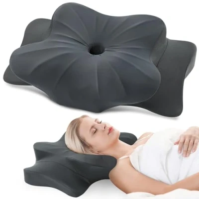Afbeelding van Ergonomisch nekkussen voor nek en schouders, geheugenkussen zijslapers, rug buik, met kussensloop, 63 x 38 9/14 cm, donkergrijs