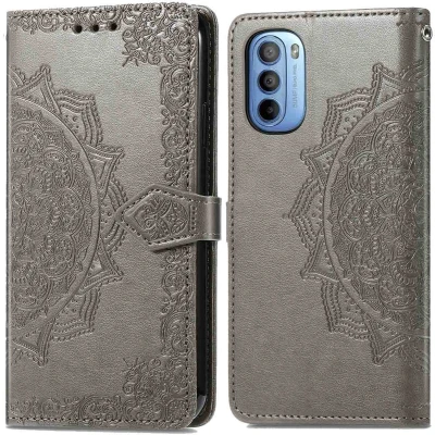 Afbeelding van iMoshion Hoesje Geschikt voor Motorola Moto G14 Met Pasjeshouder Mandala Bookcase Grijs
